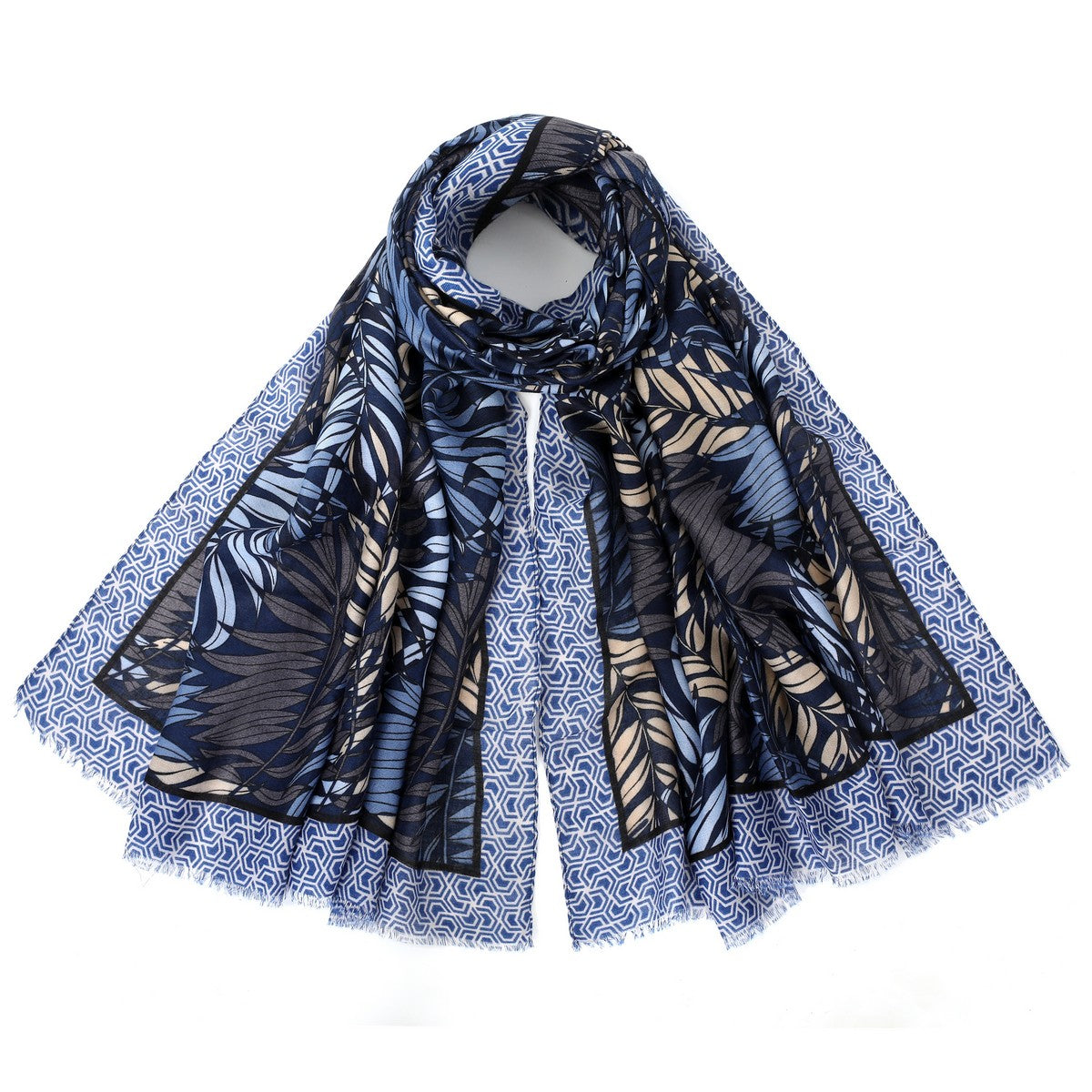 Blue Branches Mixed Cotton Scarf YF22514BLU