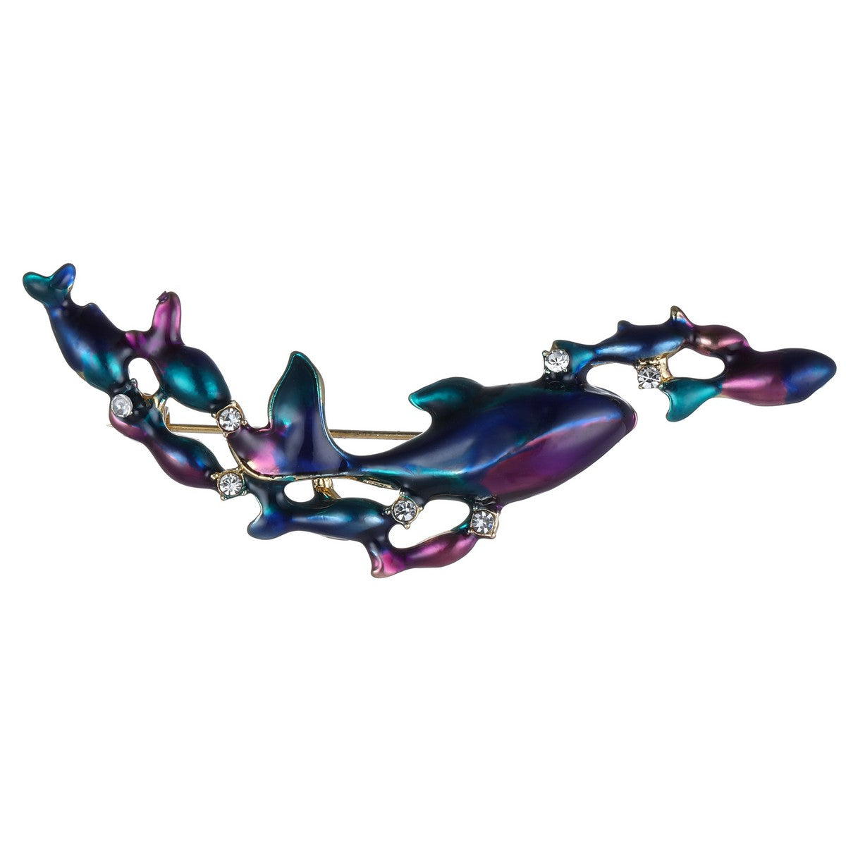 Swimming Fish Brooch with Gems - Purple Chrome YL22015MUL