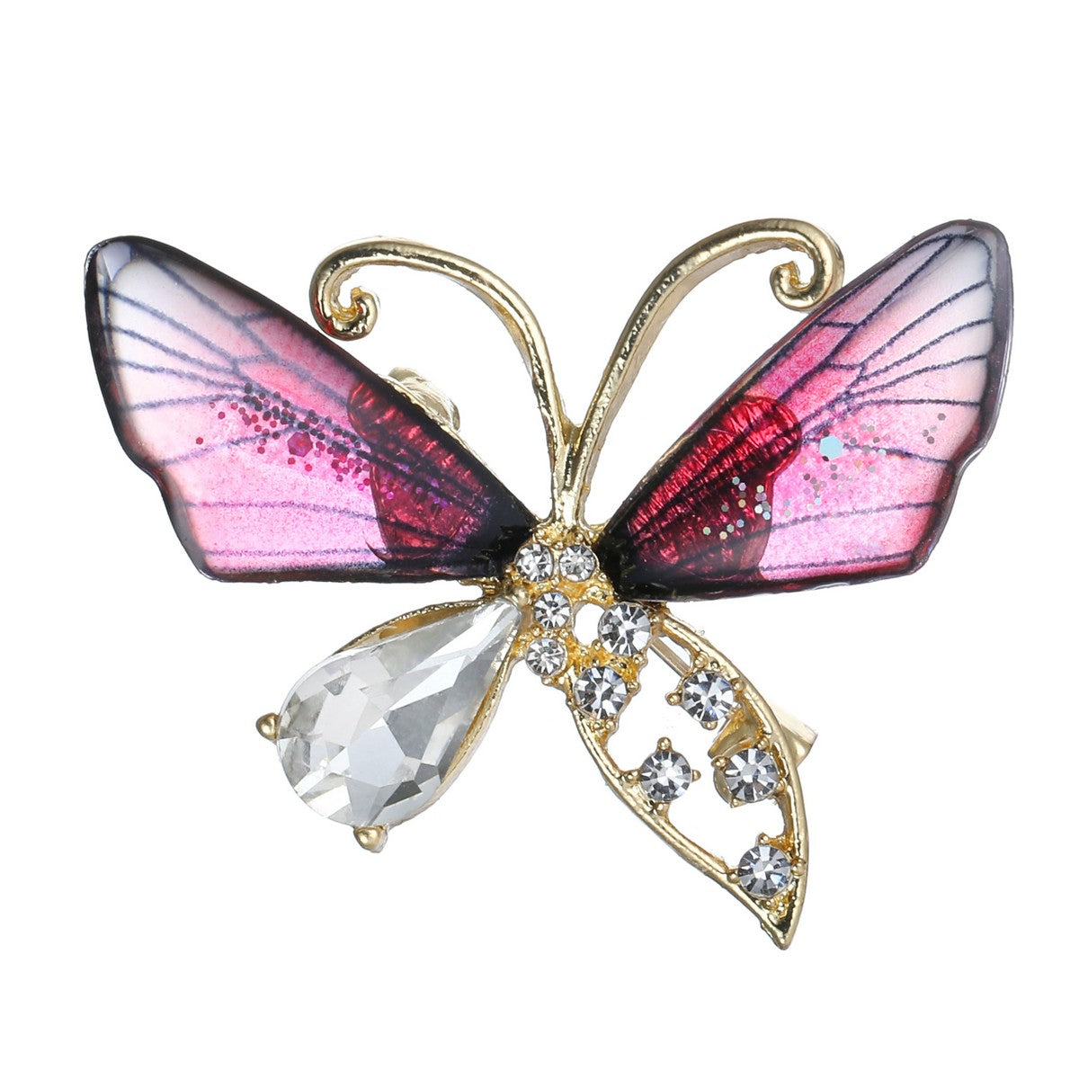 Rhinestone Butterfly Brooch - Pink YL22017PNK