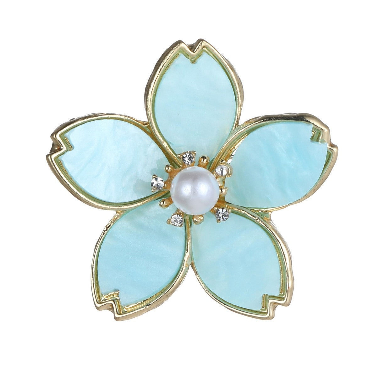 Blue Peach Blossom Brooch with Pearl Centre YL22026BLU