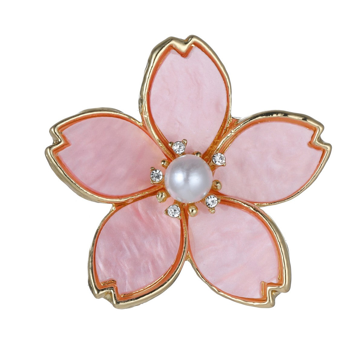 Pink Peach Blossom Brooch with Pearl Centre YL22026PNK