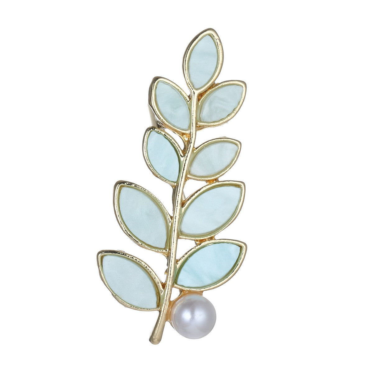 Blue Tree Leaves with a Drop of Pearl Brooch YL22029BLU