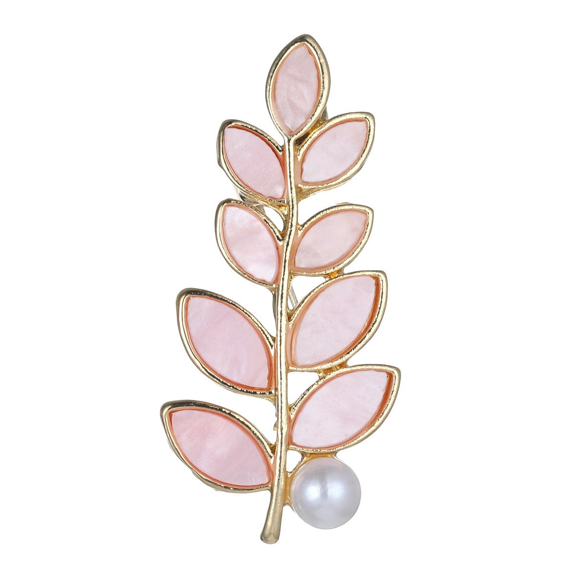 Pink Tree Leaves with a Drop of Pearl Brooch YL22029PNK