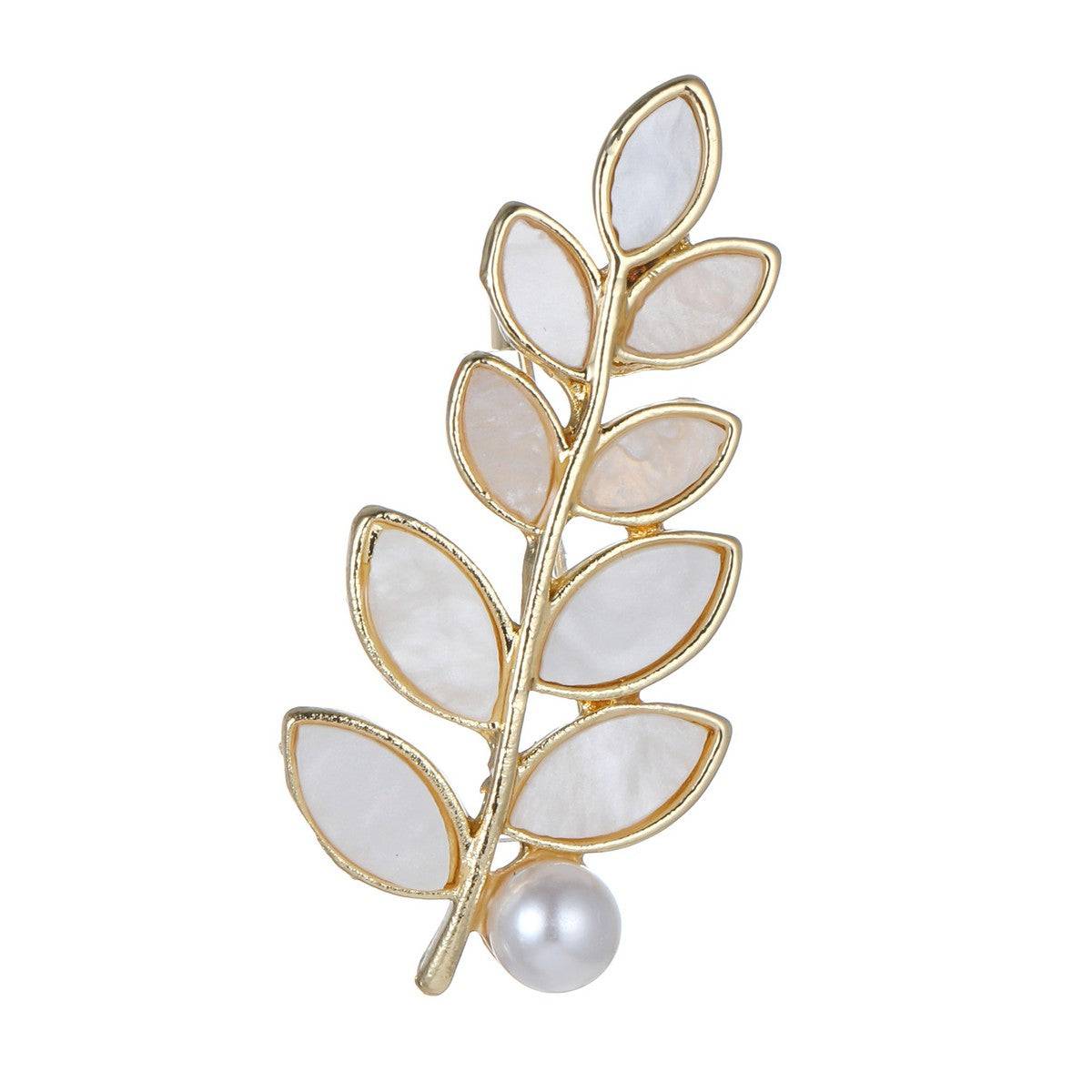 Gold Tree Leaves with a Drop of Pearl Brooch YL22029YGD