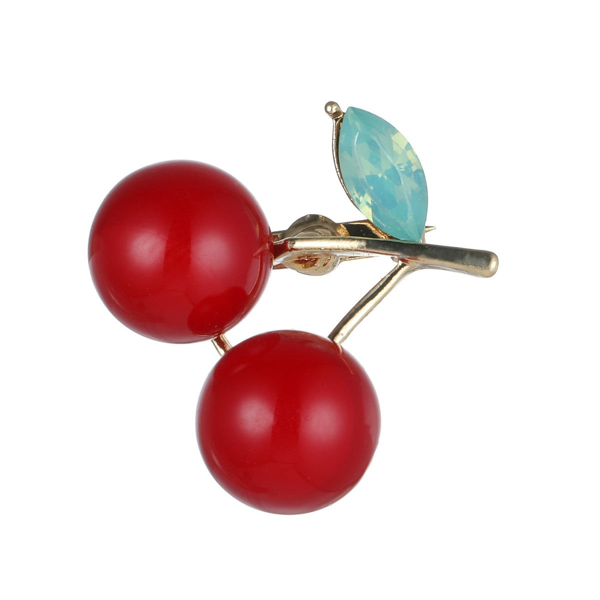 Cherry Brooch with Green Leaf YL22040RED