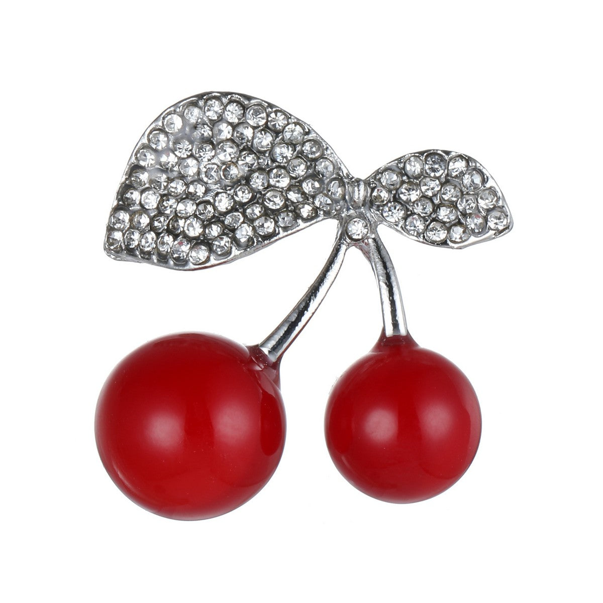 Cherry Brooch with Diamante Leaves YL22041RED