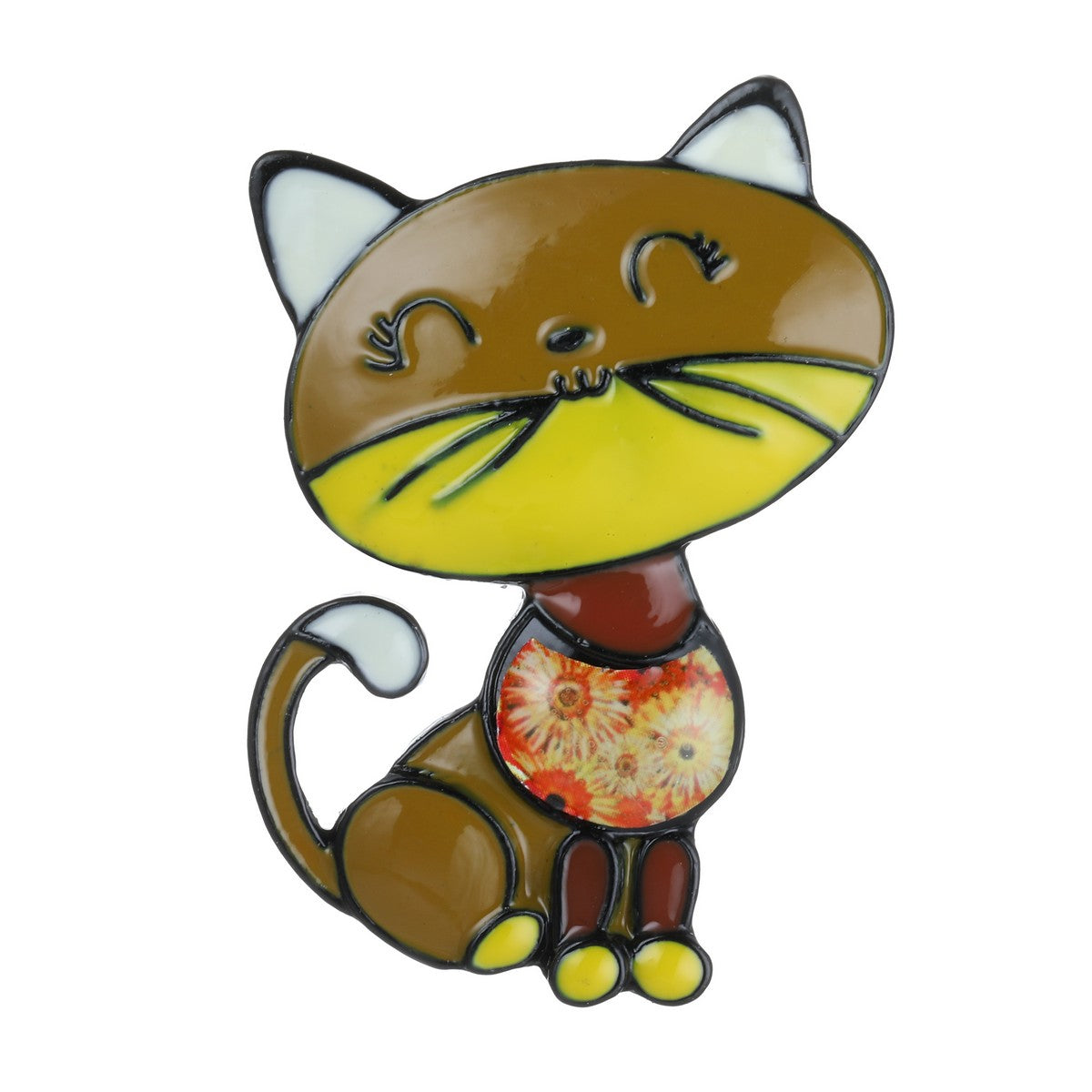 Yellow Cat with Fat Face Brooch YL22046MUL