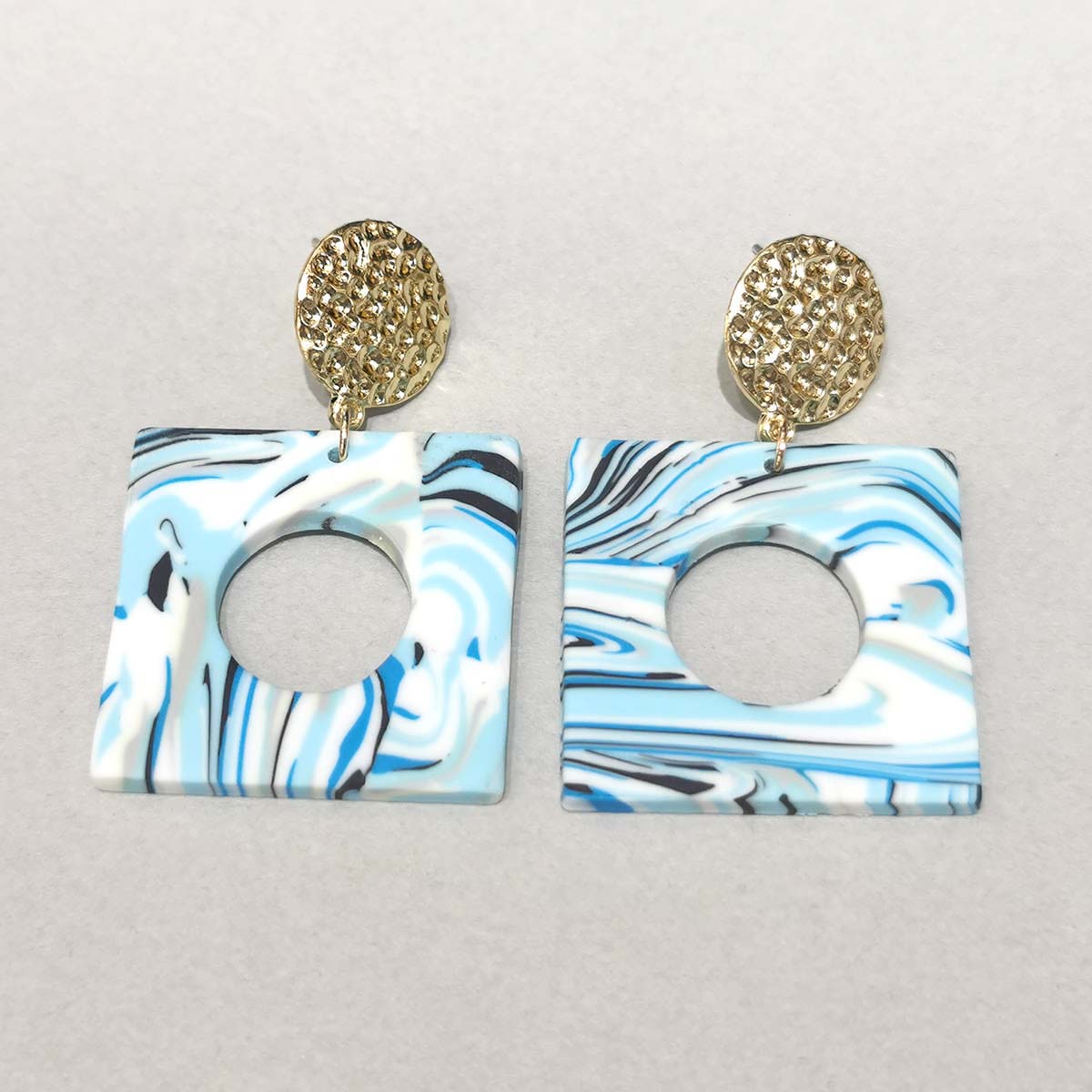 Blue Stripes Square Hole Soft Clay Earrings JYM00001BLU