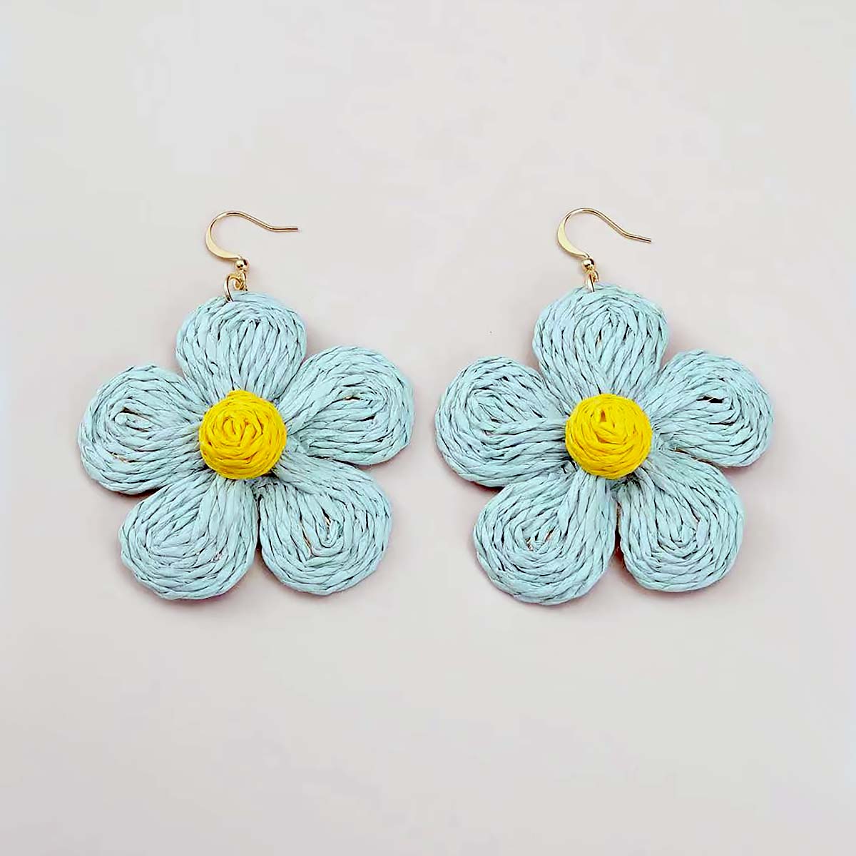 Blue Raffia Flower Earrings JYM00007BLU