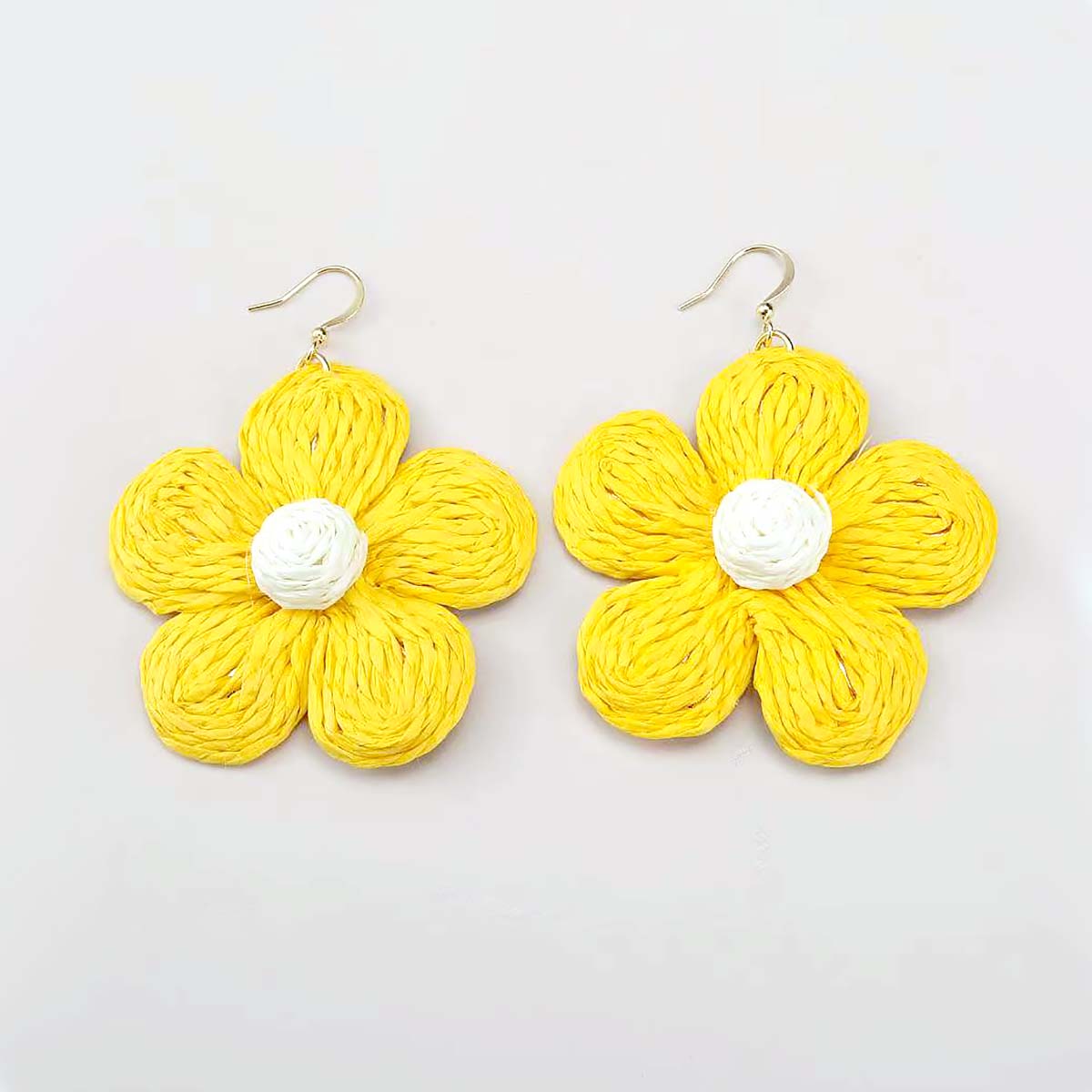 Yellow Raffia Flower Earrings JYM00007MUS