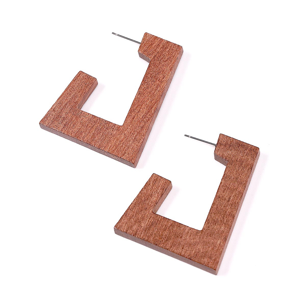 Wooden Square Hoop Earrings JYM00008BRW