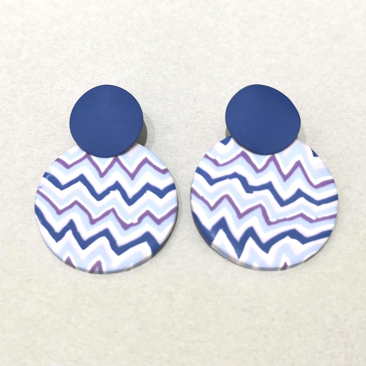 Blue Zig-Zag Lines Soft Clay Earrings JYM00011BLU