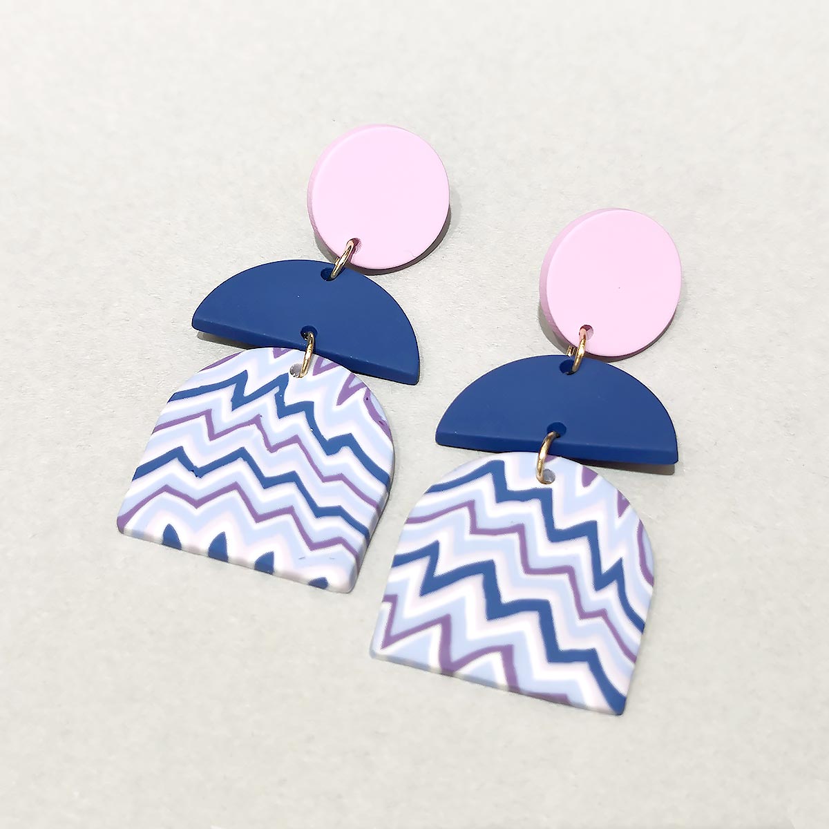 Purple & Blue Zig-Zag Lines Soft Clay Earrings JYM00012BLU