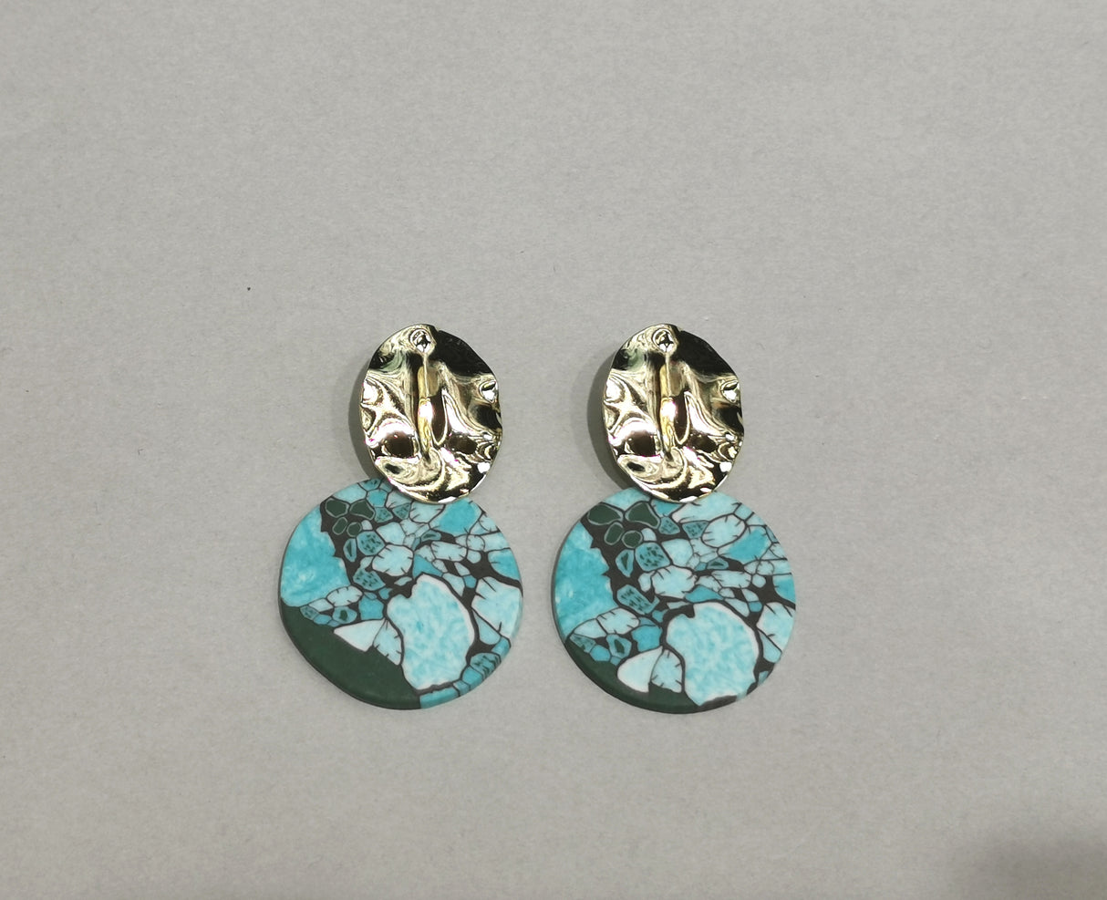 Turquoise Marble Pattern Soft Clay Earrings JYM00043TUR