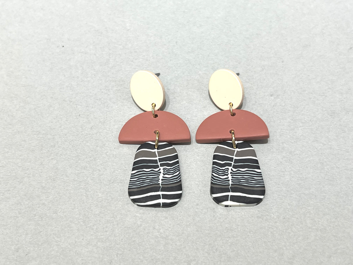 Mixed Coloured Statement Soft Clay Earrings with Striped Drop JYM00048MIX