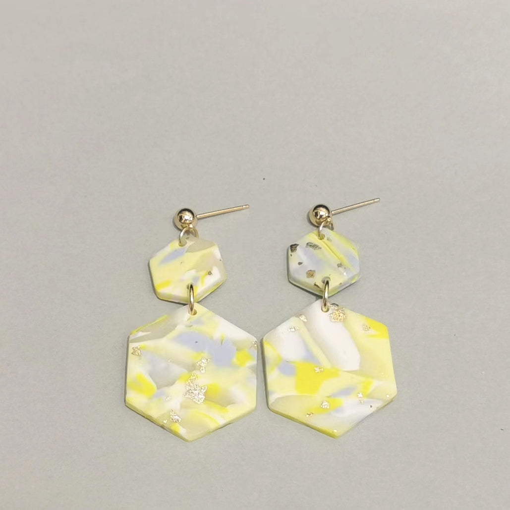 Light Yellow Hexagon Soft Clay Earrings JYM00050YEL