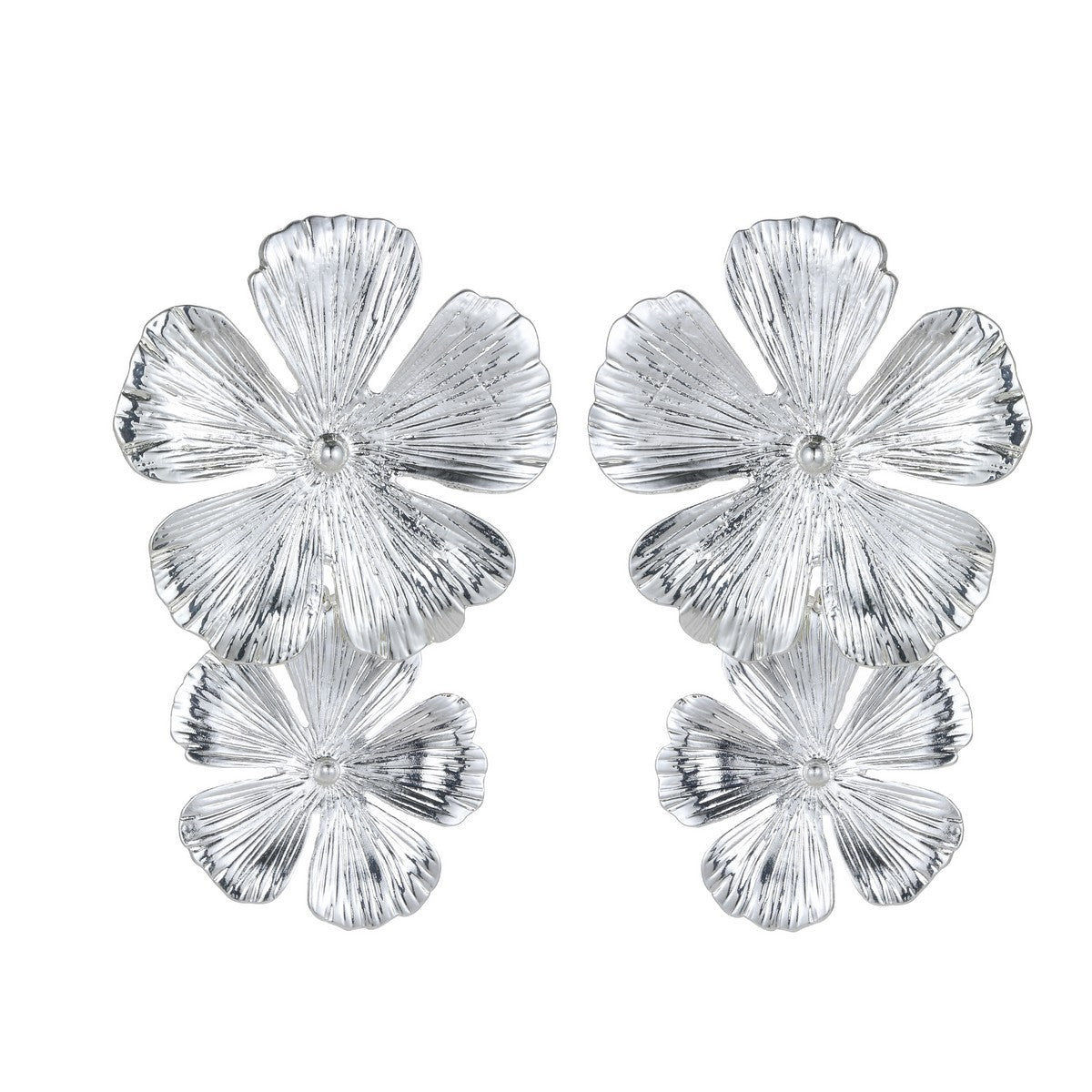 Silver Stacked Flower Earrings YN22802SLR