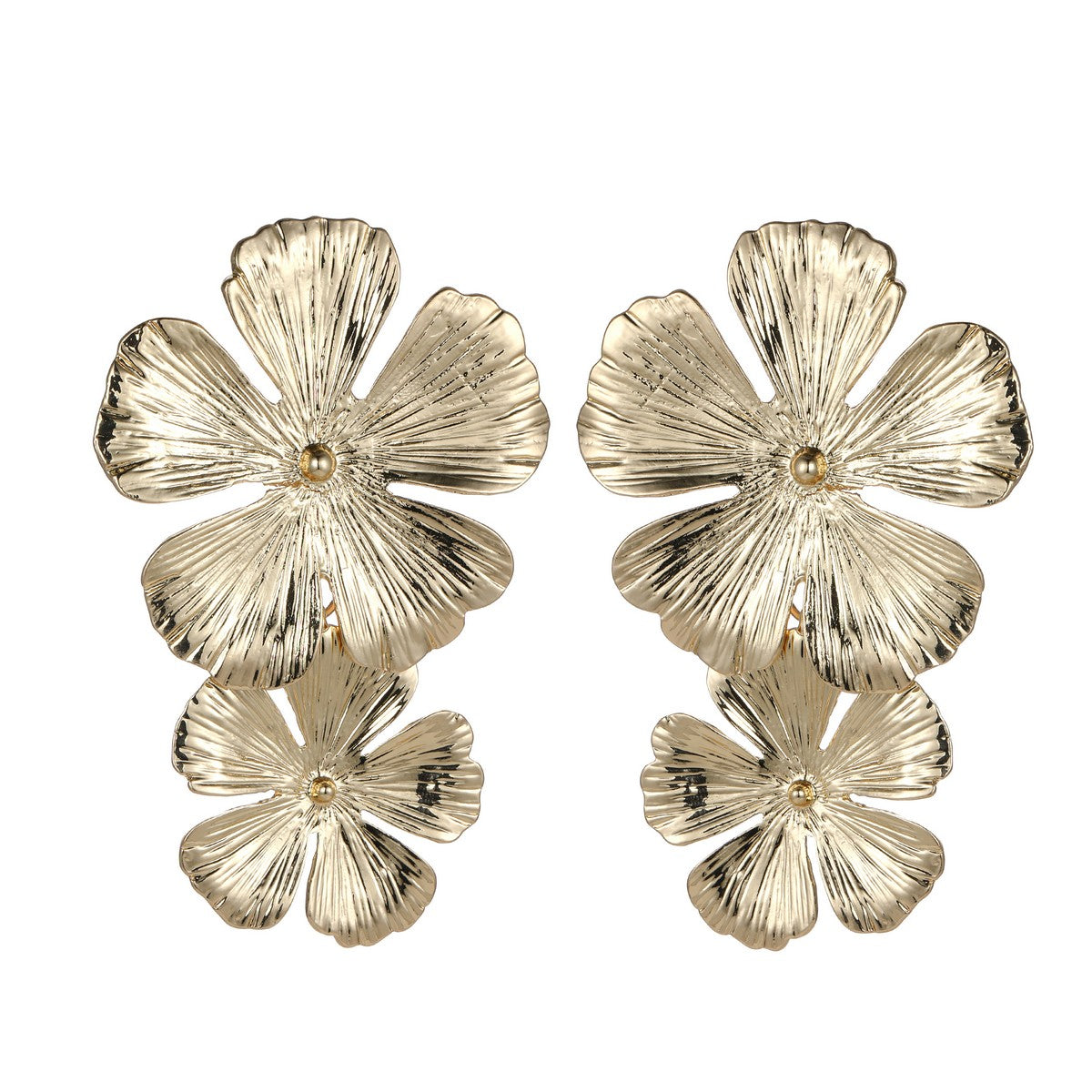 Gold Stacked Flower Earrings YN22802YGD