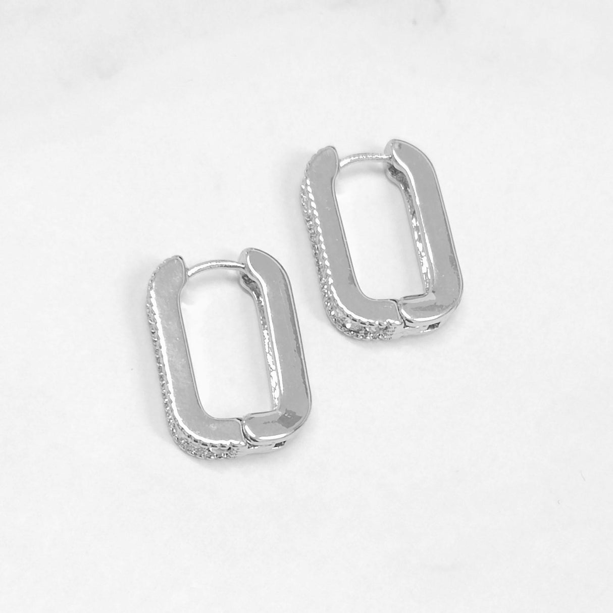 Rectangle With CZ Earrings