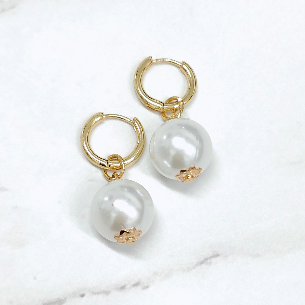 Dangling Pearl Ball Earrings