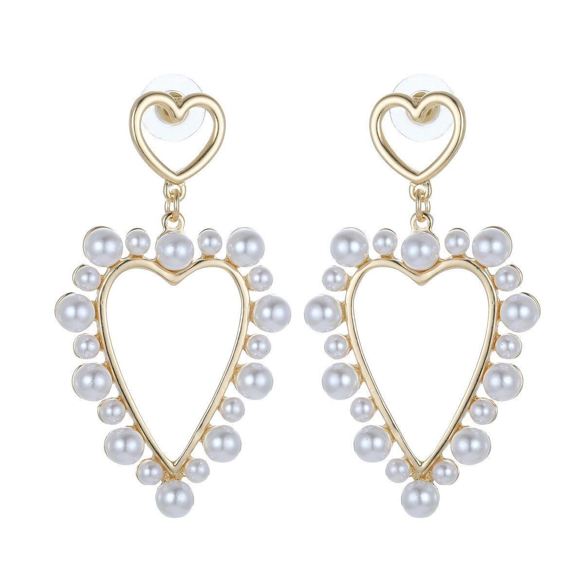 Gold Heart Earrings with Pear Beads  YT22801YGD