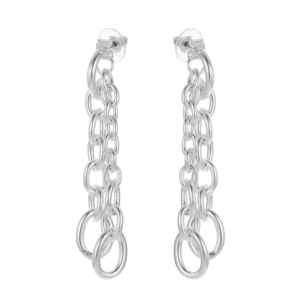 Silvery Double Chain Drop Earrings YT22814SLR