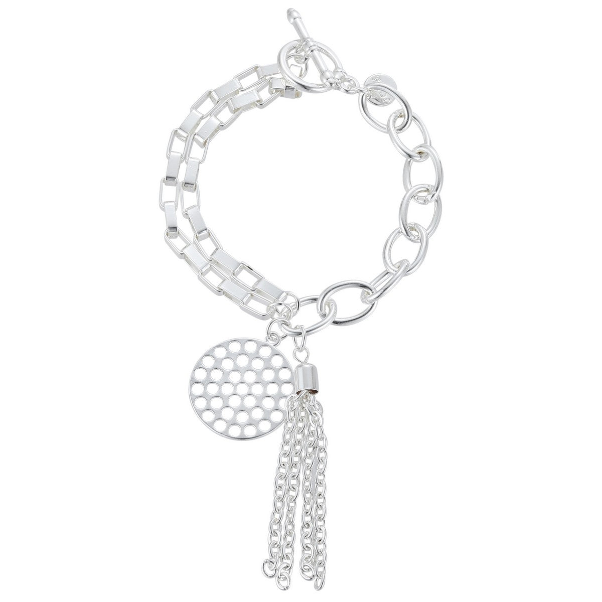 Silver Chunky Chain Link Bracelet with Pendant and Tassel YT22904SLR