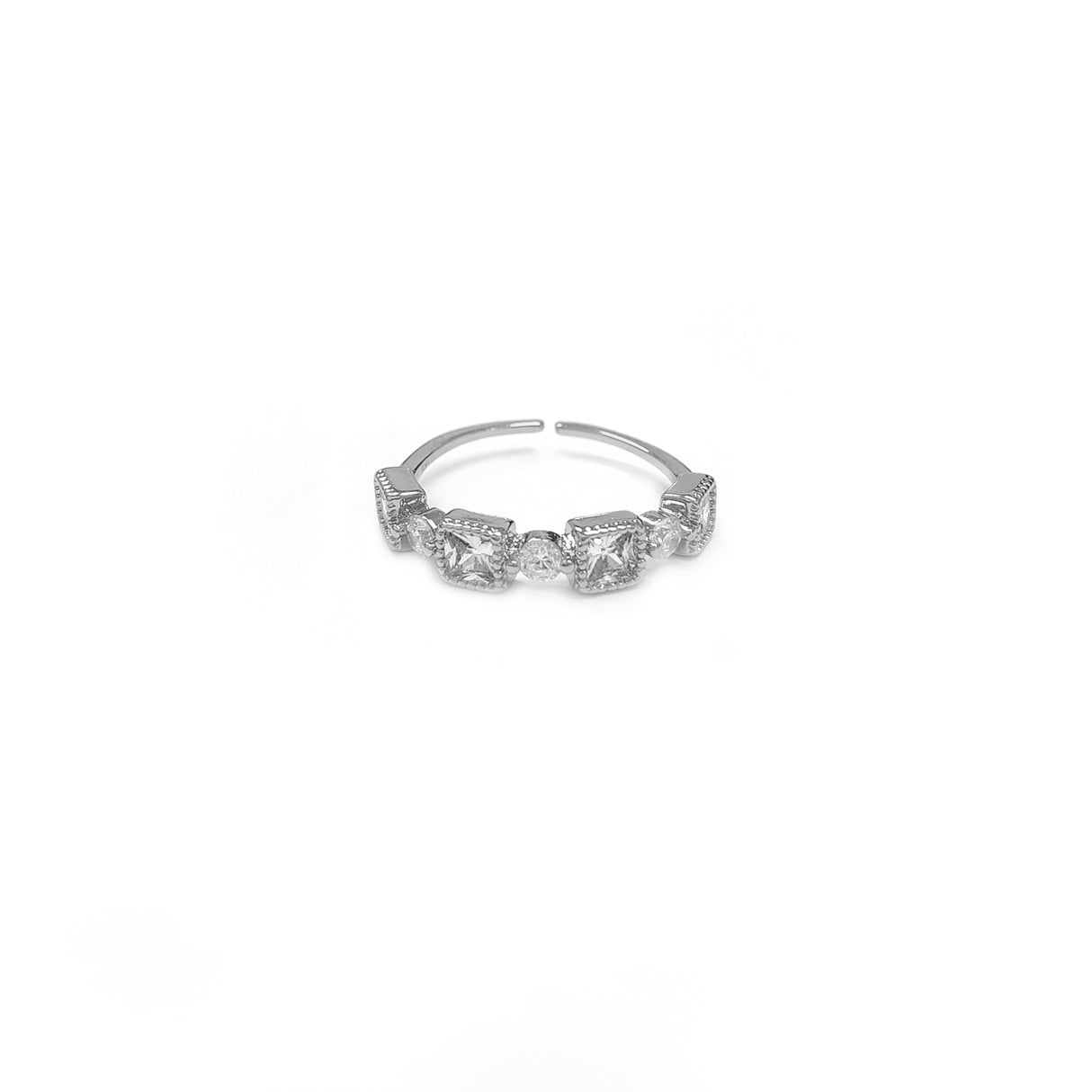 Adjustable Princess Cut Diamante Set Silvery Ring JYV13013SLR