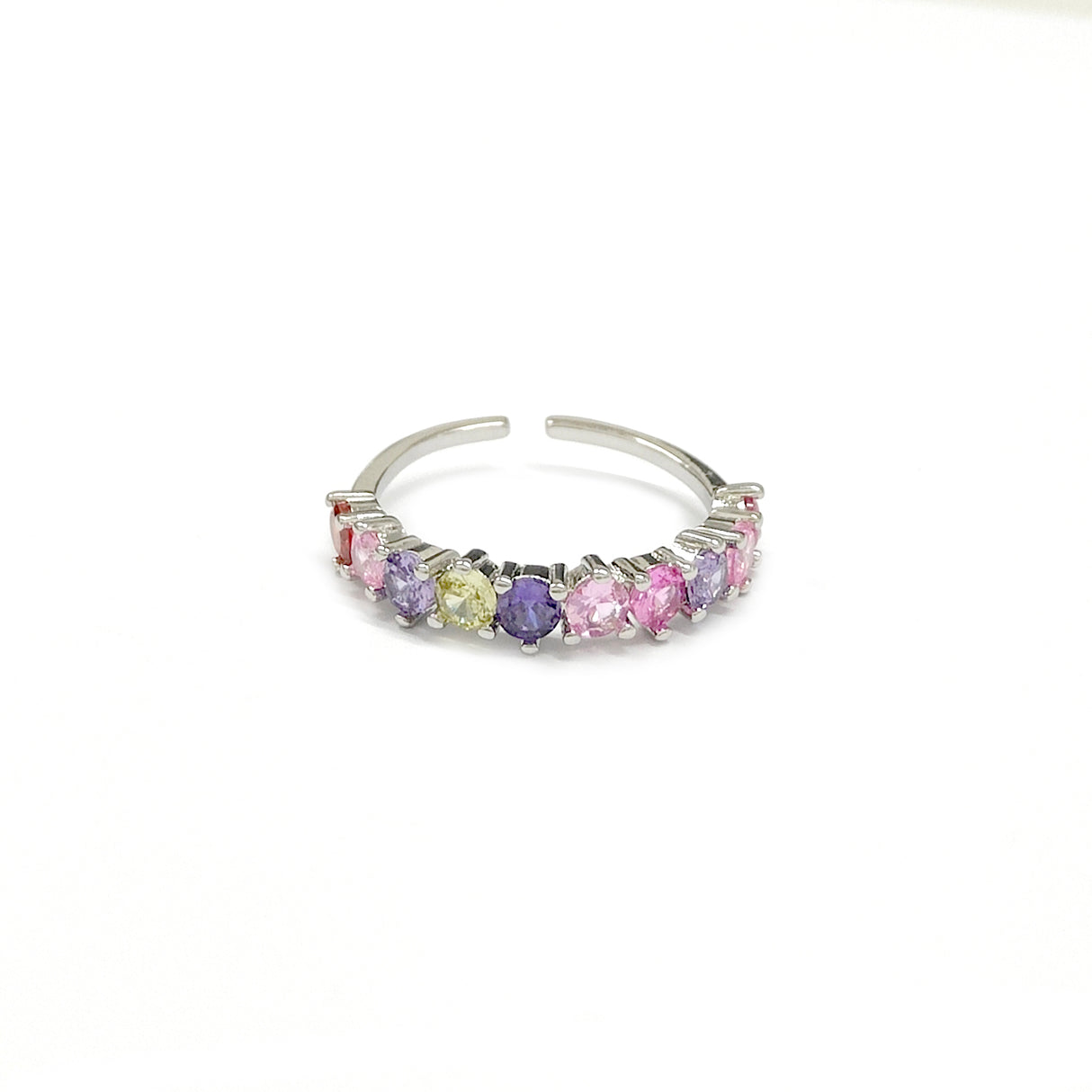 Adjustable Colourful Gemstones Silvery Ring JYV13024SLR