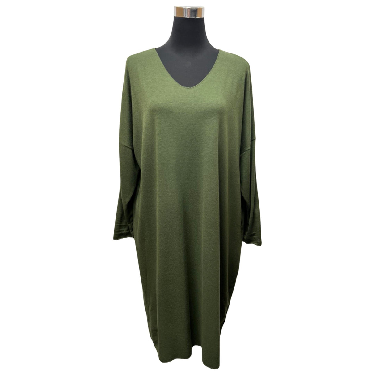 KNITTED MIDI DRESS LADISE BATWING COCOON SHAPE V-NECK FINE KNITTED TOP DRESS