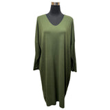 KNITTED MIDI DRESS LADISE BATWING COCOON SHAPE V-NECK FINE KNITTED TOP DRESS