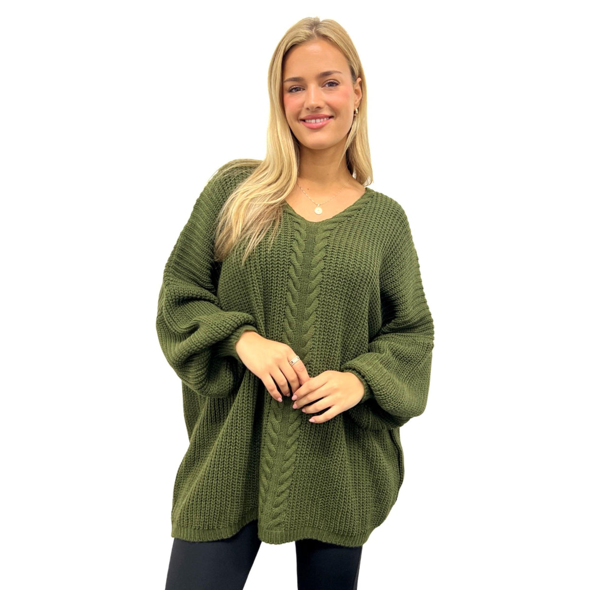 KNITTED JUMPER COCOON SHAPE CHUNKY CABLE KNITTED OVERSIZED JUMPER BISHOP SLEEVES