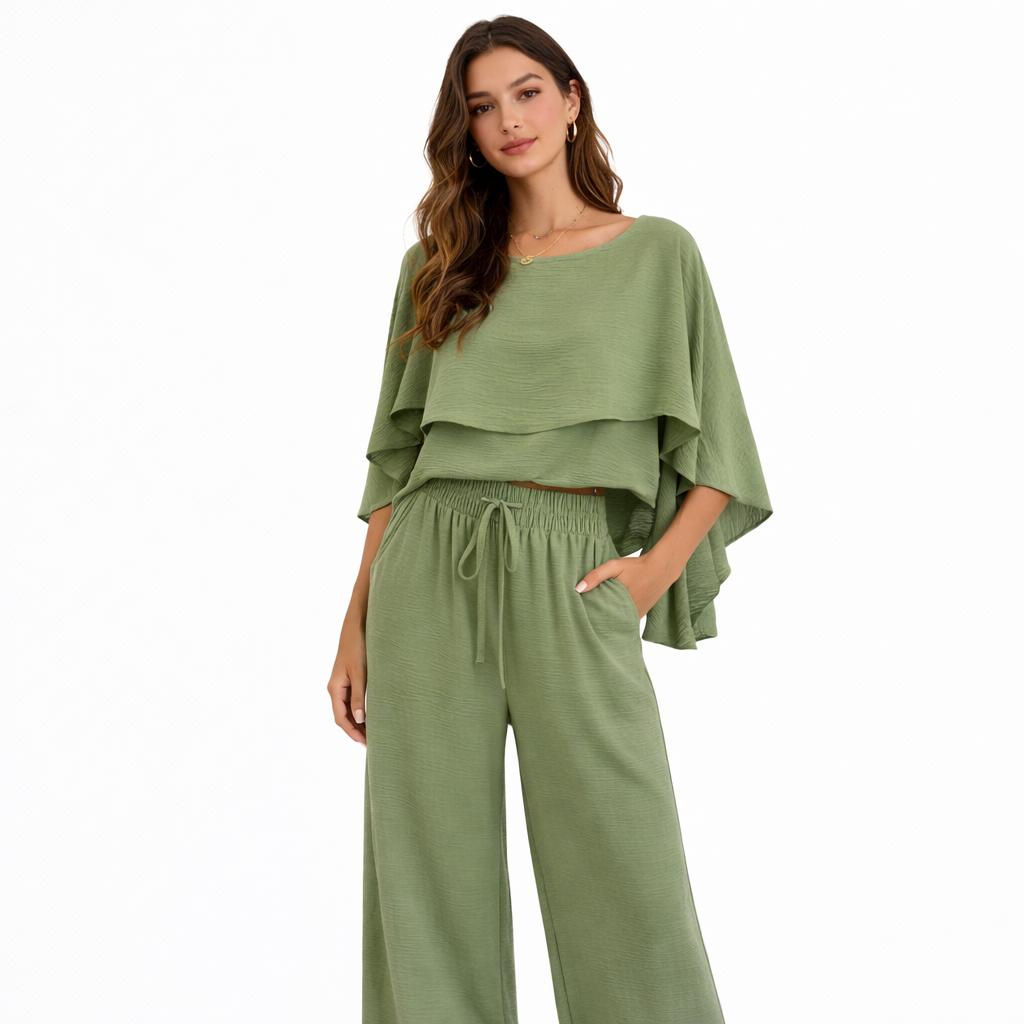 Cape Butterfly Top & Wide Leg Pants Co-Ord Set – Plus Size