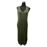 RIBBED KNITTED LONG DRESS V-NECK 100% COTTON SUPER STRETCHY DRESS