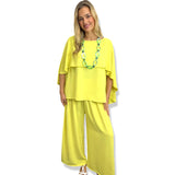 CAPE BUTTERFLY FLATTERING TOP WITH ELASTIC HIGH WAIST WIDE LEG PANTS CO-ORD SET LADIES SETS PLUS SIZE