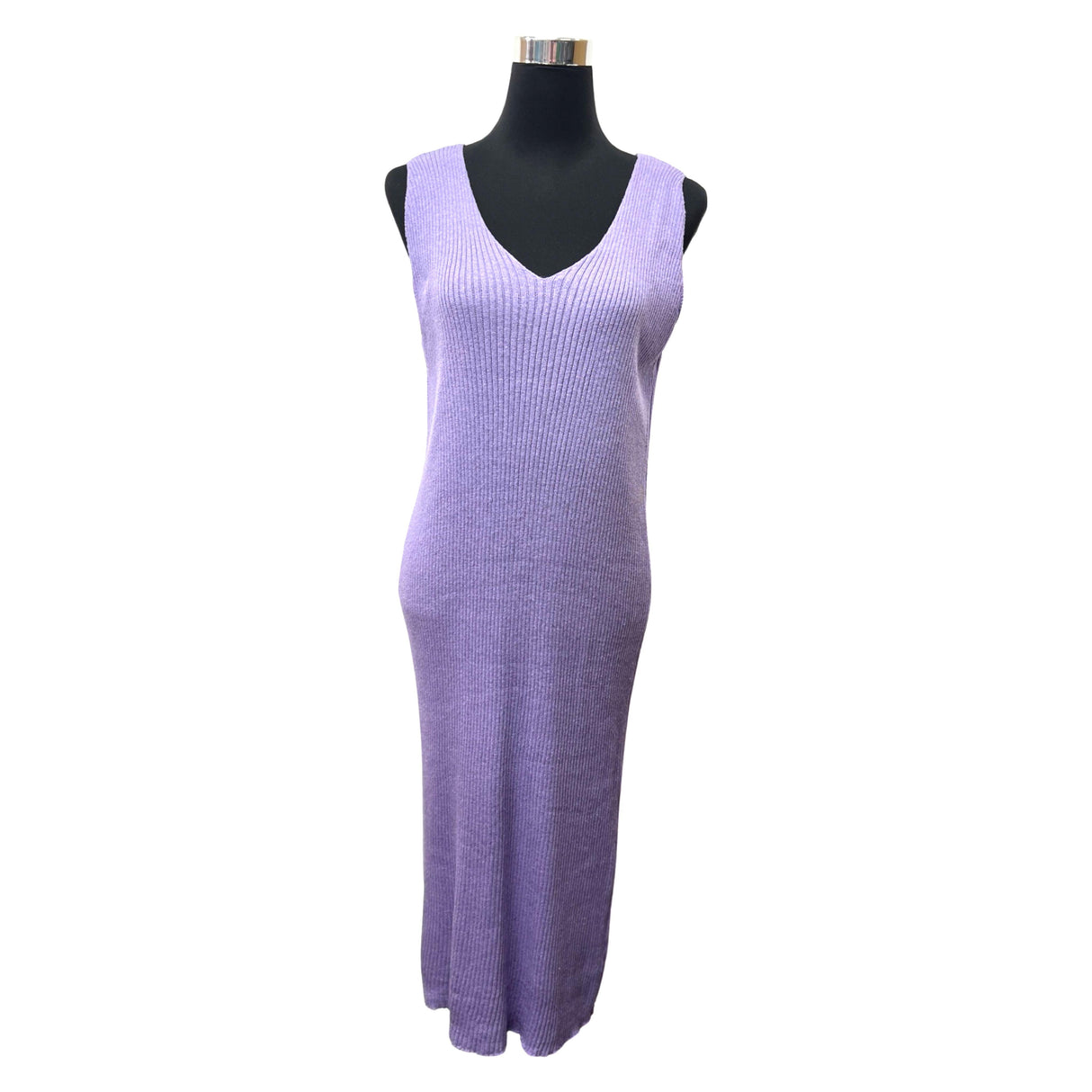 RIBBED KNITTED LONG DRESS V-NECK 100% COTTON SUPER STRETCHY DRESS