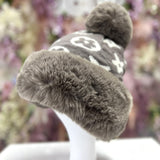 Patterened Faux Fur Winter Pom Pom Hat SUPER SOFT SUPER COZY