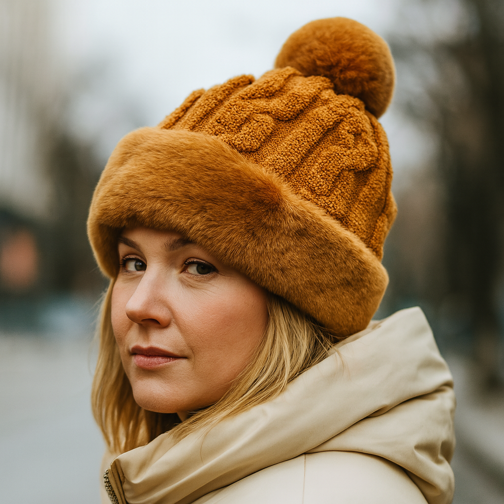 Women's Faux Fur Winter Pom Pom Hat SUPER SOFT SUPER COZY Plush warm lining inside