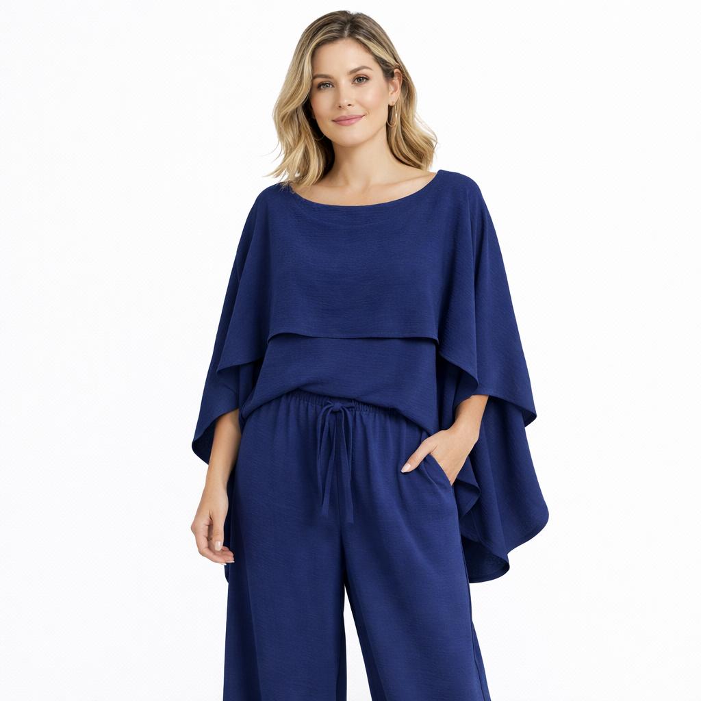 Cape Butterfly Top & Wide Leg Pants Co-Ord Set – Plus Size