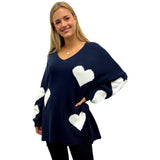 CABLE KNIT JUMPER HEART CONTRAST CHUNKY CABLE KNIT OVERSIZED JUMPER COCOON SHAPE