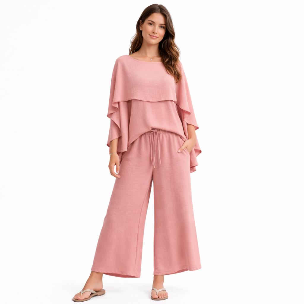 Cape Butterfly Top & Wide Leg Pants Co-Ord Set – Plus Size