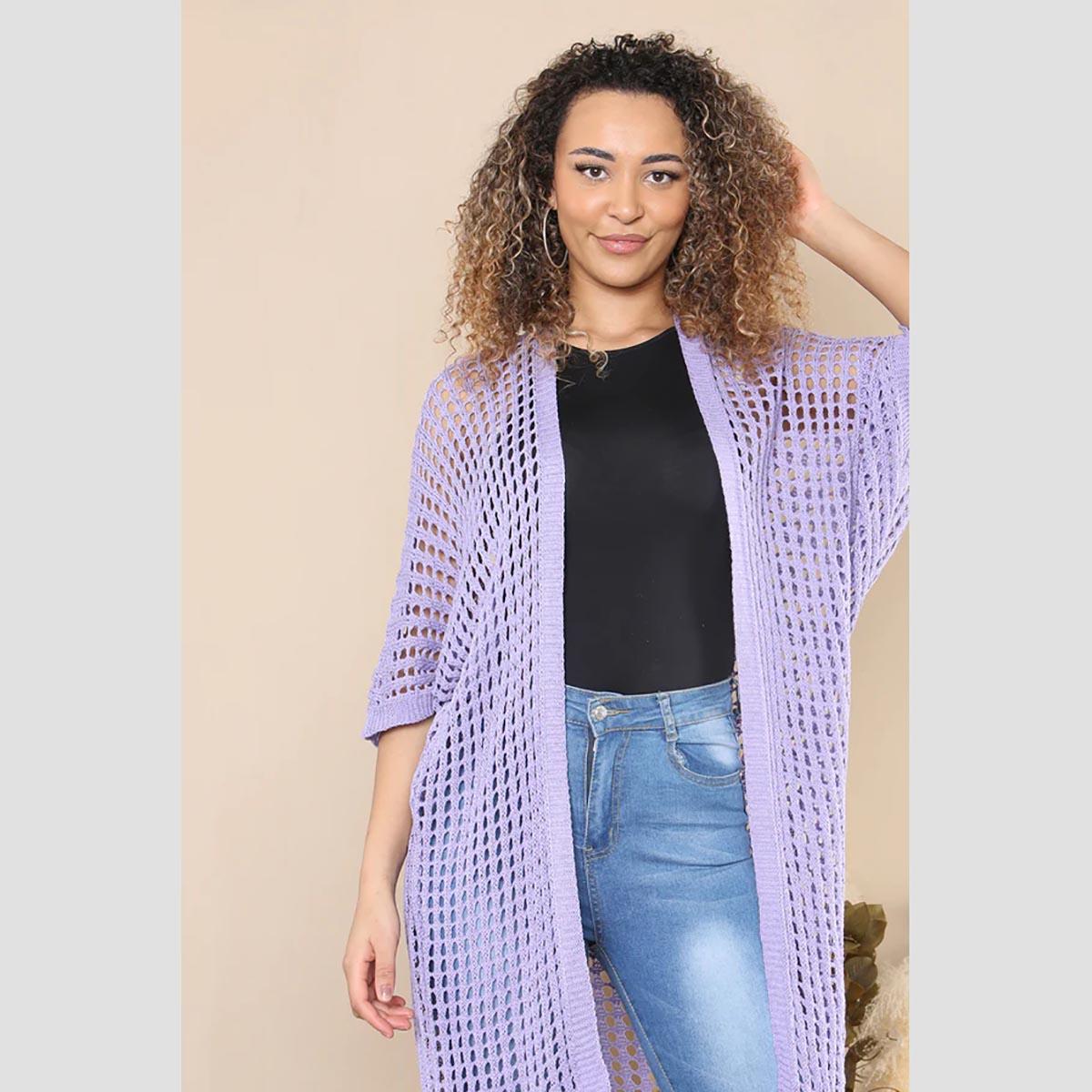 Loose fit Crochet Knitted Cocoon Shape Long Cotton Cardigan