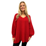 KNITTED JUMPER COCOON SHAPE CHUNKY CABLE KNITTED OVERSIZED JUMPER BISHOP SLEEVES