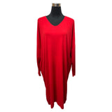 KNITTED MIDI DRESS LADISE BATWING COCOON SHAPE V-NECK FINE KNITTED TOP DRESS