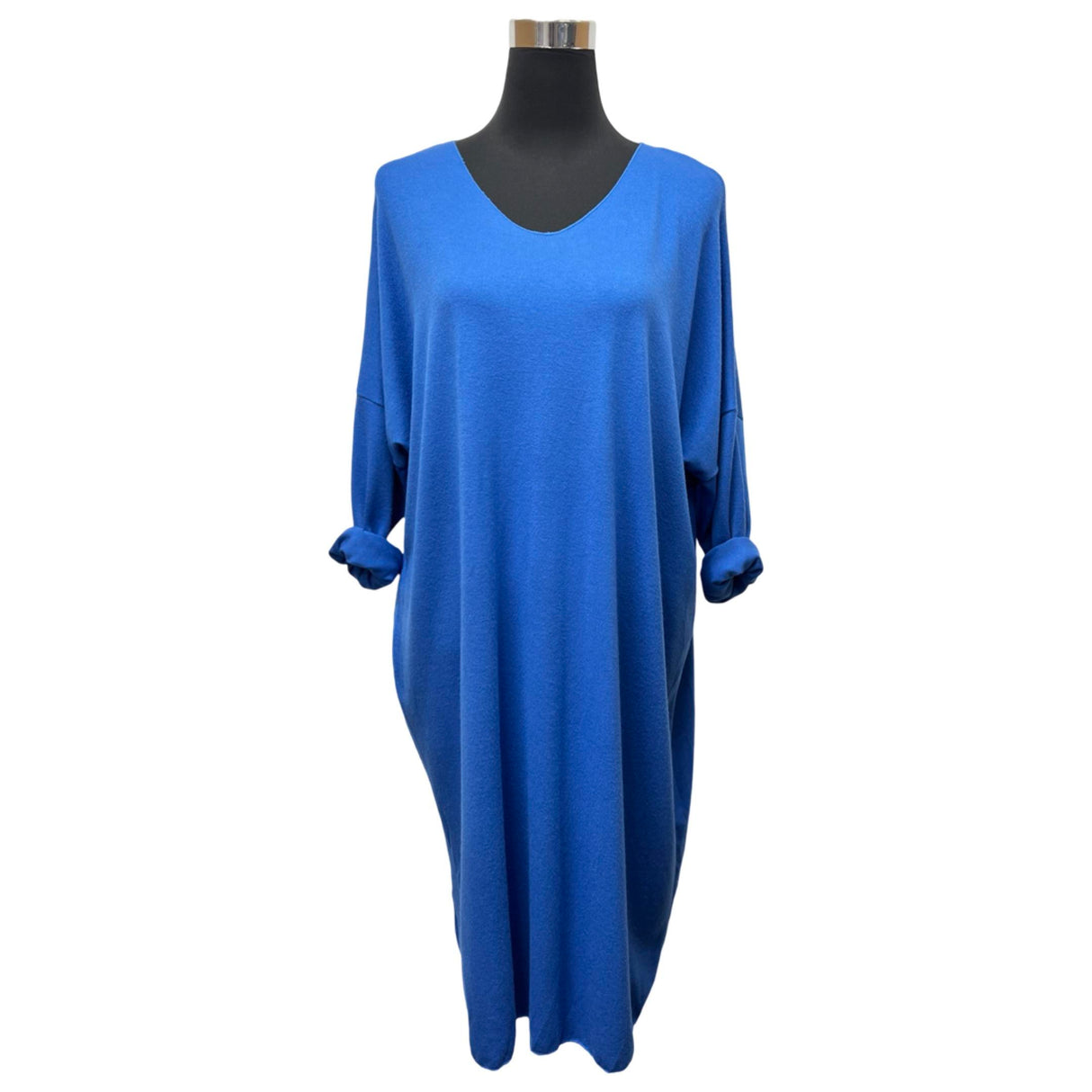 KNITTED MIDI DRESS LADISE BATWING COCOON SHAPE V-NECK FINE KNITTED TOP DRESS