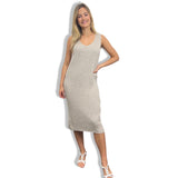 RIBBED KNITTED LONG DRESS V-NECK 100% COTTON SUPER STRETCHY DRESS