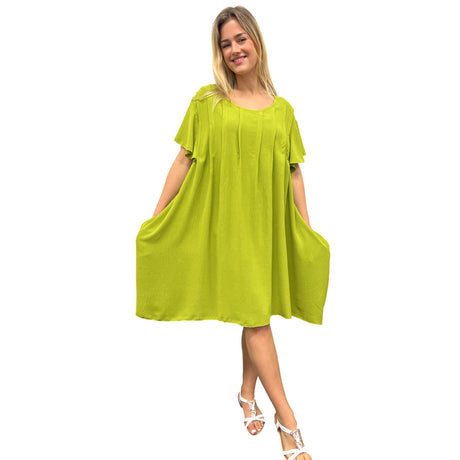 MIDI SUMMER DRESS UNIQUE HAND PINCH FRONT PLEATS 2 REAL POCKETS FLUTTEY SLEEVES