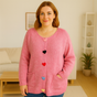 Colorful Heart Button Oversized Jumper Wool Blended Multicolors Chuncky Buttons Oversized Cardigan Super Stretchy Super Soft 2 Front Real Pockets Onesize Fits 12-24