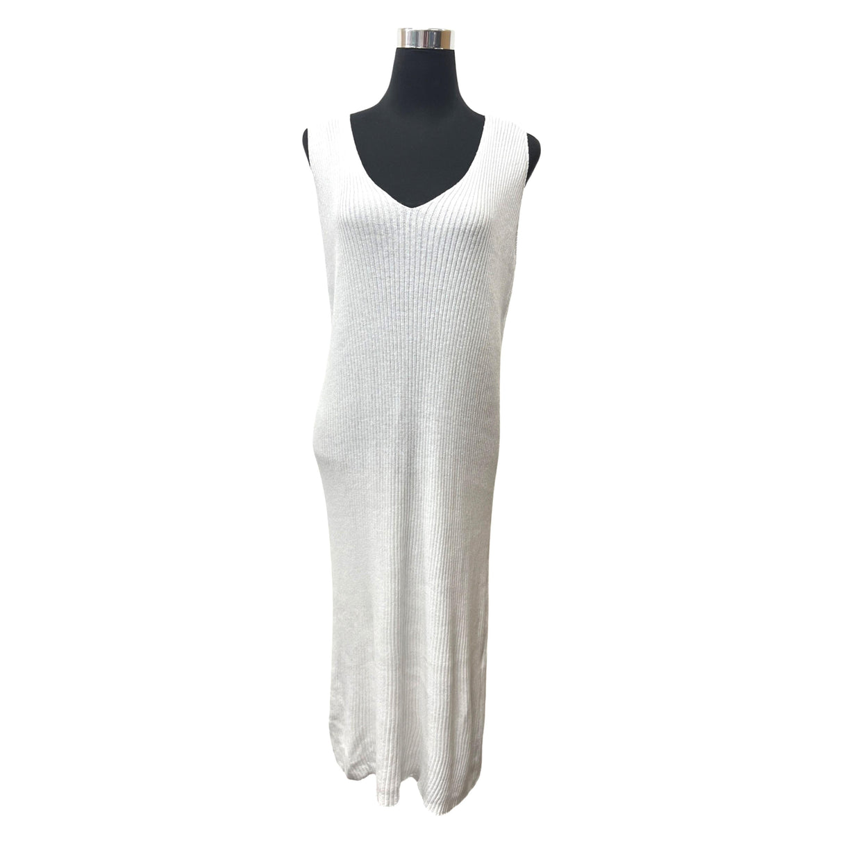 RIBBED KNITTED LONG DRESS V-NECK 100% COTTON SUPER STRETCHY DRESS