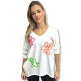 OVERSIZED STRIP 3/4 length multi hearts sweatshirts 100% cotton, plus size 10-24